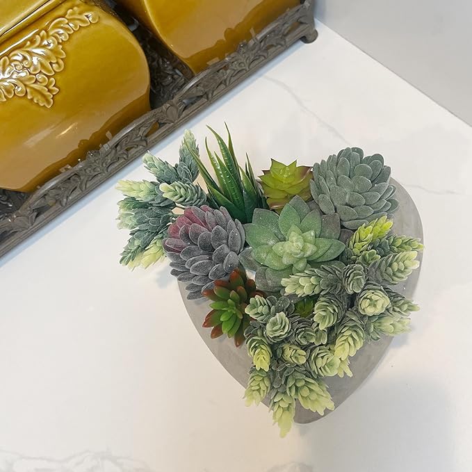 Admired By Nature 7.5" L Cement Heart Shape Planter, Concrete Planters, Indoor/Outdoor Stone Planter, Grey