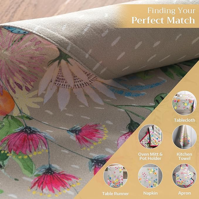 Maison d' Hermine Placemats Set of 4 100% Cotton Washable Cloth Place Mats, Reusable Table Mats for Kitchen Dining Decoration, Party, Wedding, Restaurant Spring/Summer (Jardin D'Ete - Fog, 13" x 19")