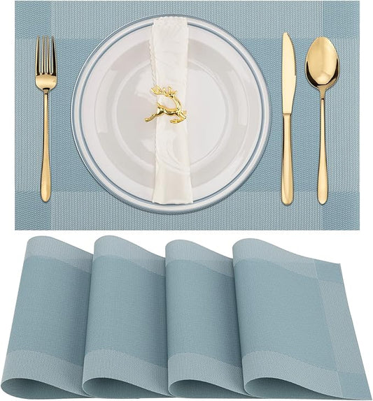 Winknowl Placemats, Set of 4 Heat Resistant Stain Resistant Woven Vinyl Insulation Place mats, Durable Washable Elegant Table Mats for Dining (Sky Blue)