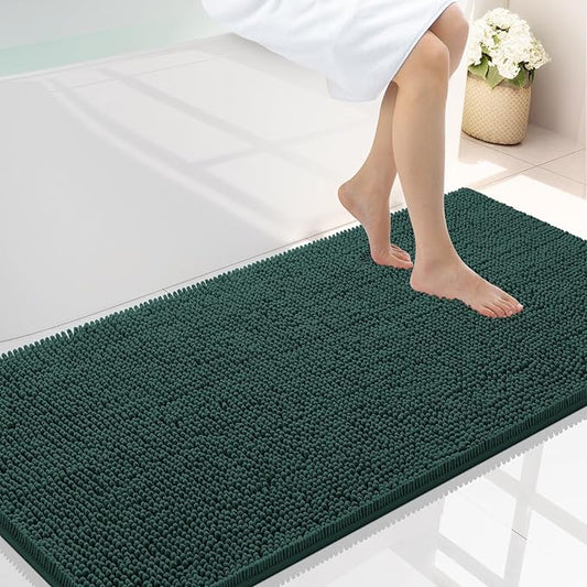Smiry Luxury Chenille Bathroom Rugs 47x24, Extra Soft and Absorbent Shaggy Bath Mat, Machine Washable, Non-Slip Plush Carpet Runner for Tub, Shower, and Floor, Home Decor Accessories, Green
