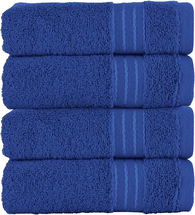 Elegant Comfort Premium Turkish Cotton 4 Pack Hand Towel Set - 16 x 28 inch, Luxurious Hotel Spa Quality 100% Turkish Cotton 4PC Hand Towel Set - Highly Absorbent - Soft Bathroom Towels, Royal Blue
