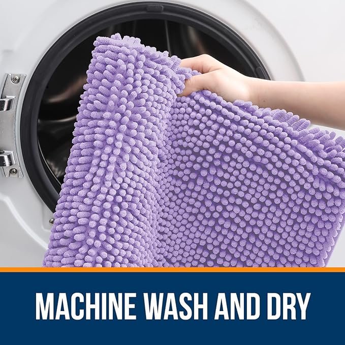 OLANLY Bathroom Rugs 24x16, Extra Soft Absorbent Chenille Bath Rugs, Rubber Backing Quick Dry, Machine Washable Bath Mats for Bathroom Floor, Tub and Shower, Home Decor Accessories, Lavender