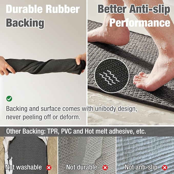 Bathroom Rugs Non Slip Washable, Super Absorbent Thin Bath Mat Small Quick Dry Low Pile Bathroom Rug, Dark Grey 16"x24"