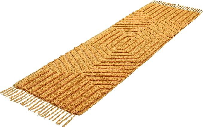 Boho Runner Rug 2x6' Washable Kitchen Rugs with Tassels Indoor Farmhouse Rugs for Bedroom Aesthetic Tufted Rug for Laundry Room Doorway Living Room_Mustard