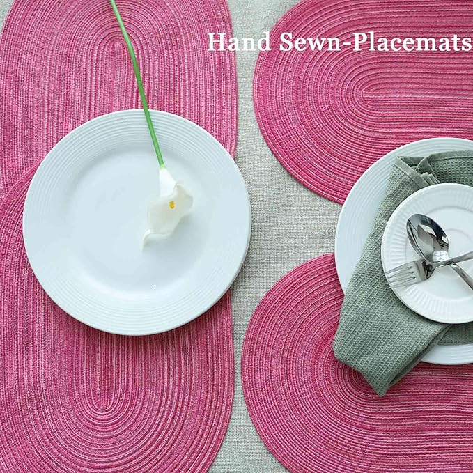 Noctiflorous Oval Braided Placemats Set of 6 Woven 12x18 Inch Non Slip Washable Heat Resistant Place Mats Tablemats for Dining Kitchen Party Daily Table Decor Dinner Mats (Hot Pink, 6)