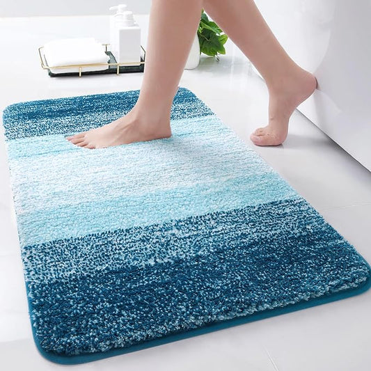 Arotive Microfiber Bathroom Rugs, Shaggy Soft and Absorbent Bath Rug, Non-Slip, Thick Plush Machine Washable Dry Bath Mats for Bathroom, Tub and Shower, 24x16, Peacock Blue