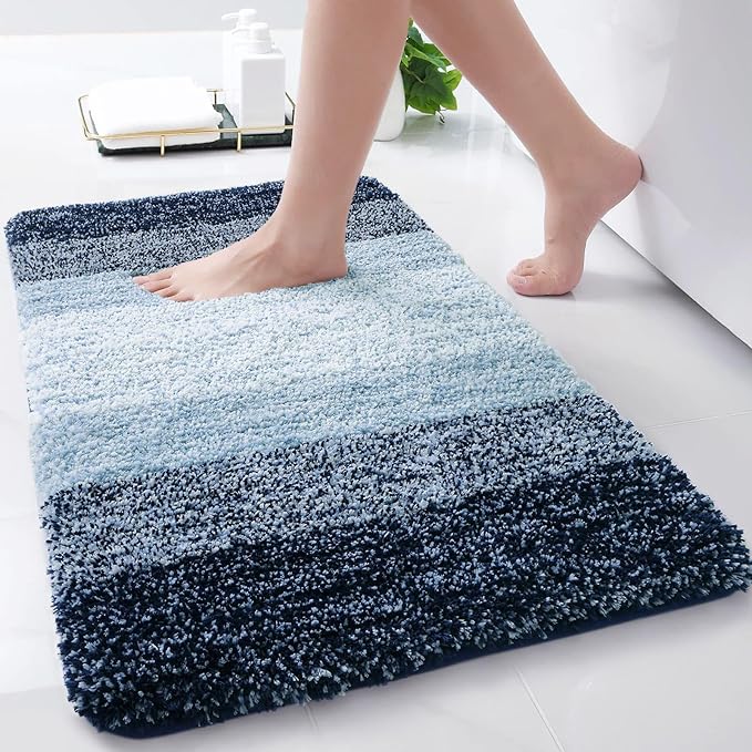 Arotive Microfiber Bathroom Rugs, Shaggy Soft and Absorbent Bath Rug, Non-Slip, Thick Plush Machine Washable Dry Bath Mats for Bathroom, Tub and Shower, 24x16, Dark Blue