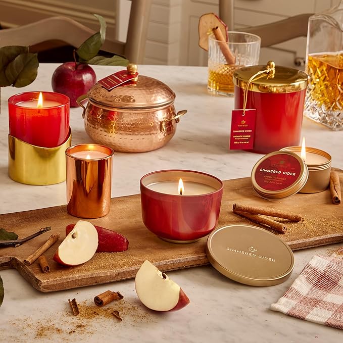 Thymes Scented Candles for Women & Men – Tin with Lid – Luxury Home Decor – Apple Candles with Notes of Crushed Clove, Cardamom, Bourbon & Malted Rum (Simmered Cider, 6.5 oz)