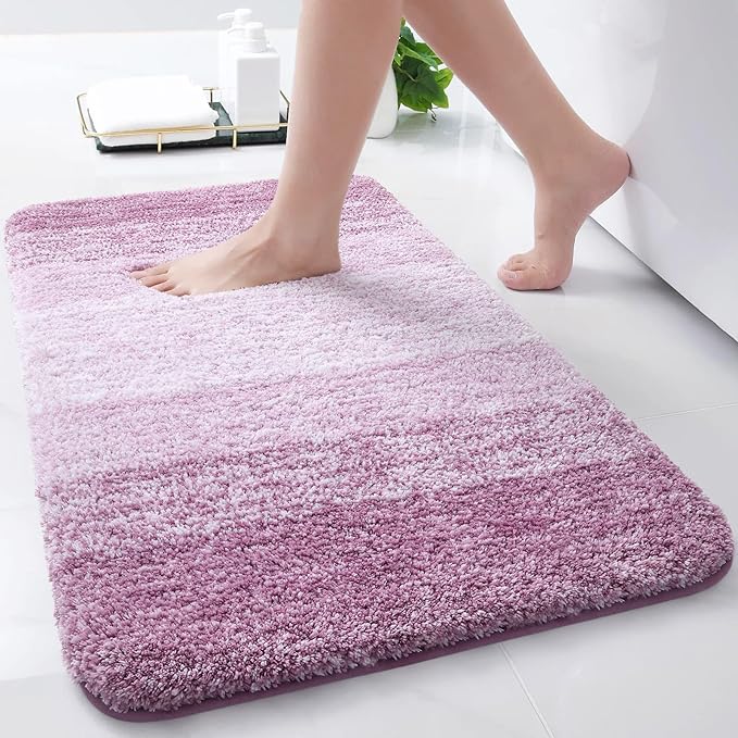 Arotive Microfiber Bathroom Rugs, Shaggy Soft and Absorbent Bath Rug, Non-Slip, Thick Plush Machine Washable Dry Bath Mats for Bathroom, Tub and Shower, 24x16, Purple