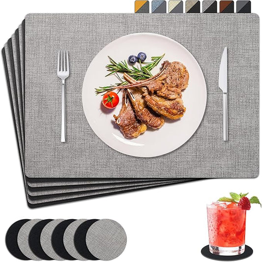 Placemats Set of 8 with Coasters Dual Sided Heat Stain Resistant Place Mats Faux Leather Table Mats Non-Slip Waterproof Oil-Proof Washable Wipeable Table Placemats for Dining Patio Table Kitchen