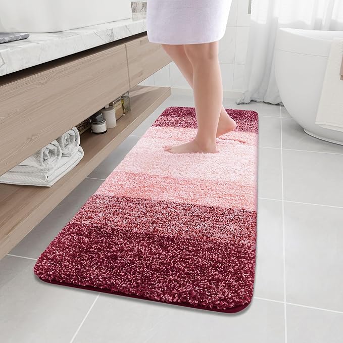 Arotive Microfiber Bathroom Rugs, Shaggy Soft and Absorbent Bath Rug, Non-Slip, Thick Plush Machine Washable Dry Bath Mats for Bathroom, Tub and Shower, 59x20, Burgundy