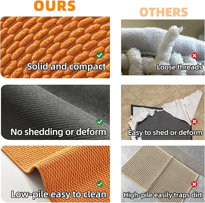 Bathroom Rugs Non Slip Washable, Super Absorbent Thin Bath Mat Quick Dry Low Pile Bathroom Rug, Orange 24"x47"