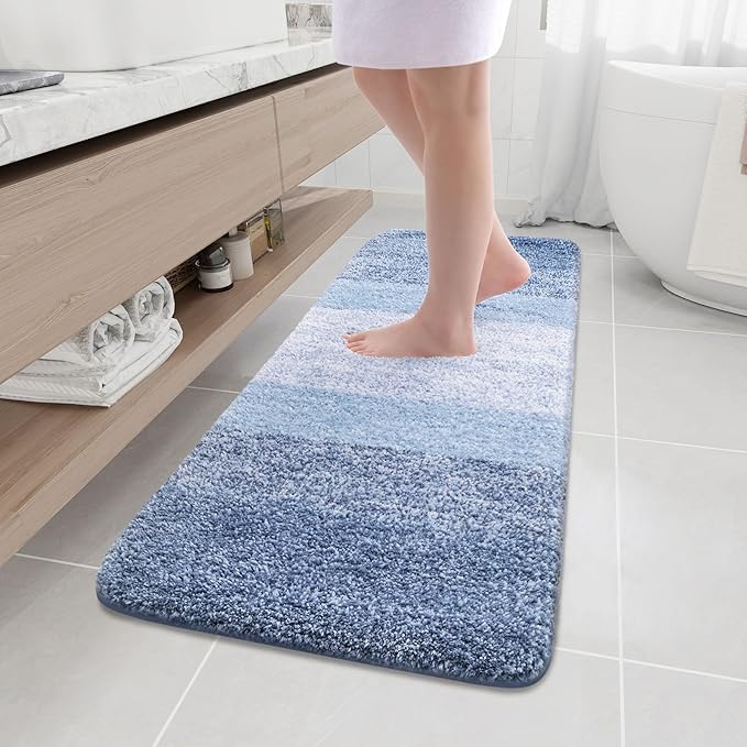 Arotive Microfiber Bathroom Rugs, Shaggy Soft and Absorbent Bath Rug, Non-Slip, Thick Plush Machine Washable Dry Bath Mats for Bathroom, Tub and Shower, 59x17, Light Blue