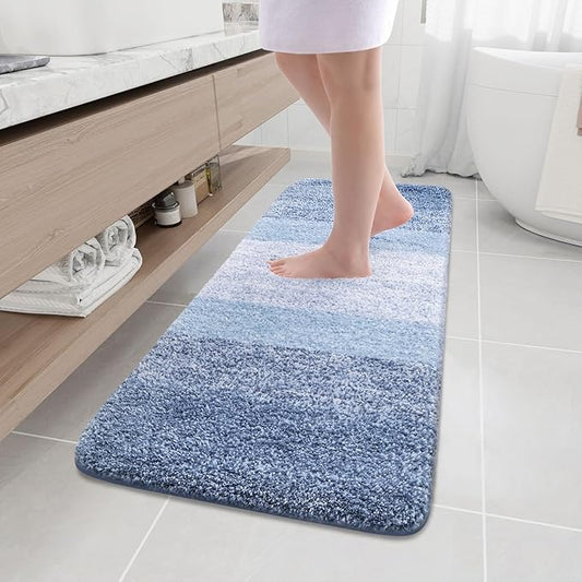 Arotive Microfiber Bathroom Rugs, Shaggy Soft and Absorbent Bath Rug, Non-Slip, Thick Plush Machine Washable Dry Bath Mats for Bathroom, Tub and Shower, 59x17, Light Blue