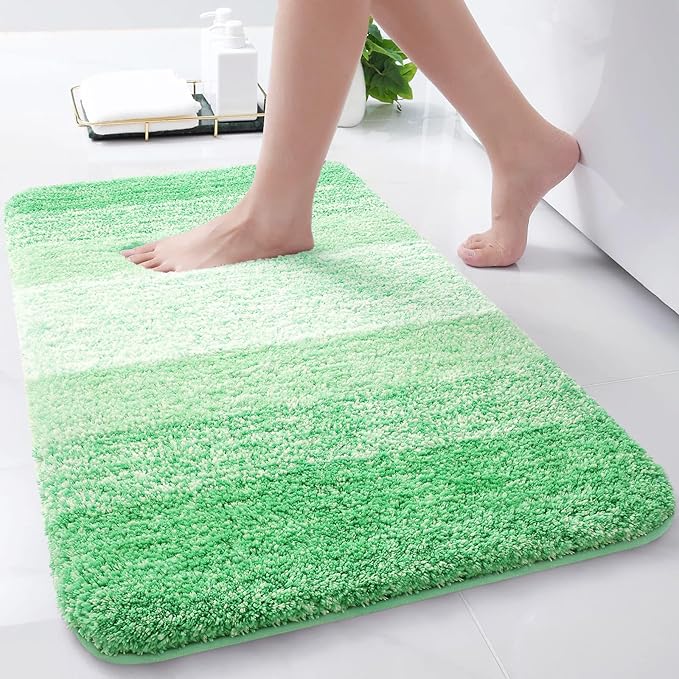 Arotive Microfiber Bathroom Rugs, Shaggy Soft and Absorbent Bath Rug, Non-Slip, Thick Plush Machine Washable Dry Bath Mats for Bathroom, Tub and Shower, 24x16, Green