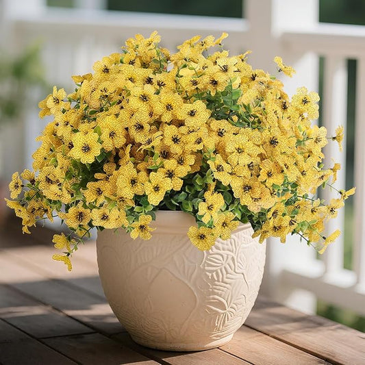 Artificial Flowers Outdoor, Faux Silk Flowers Plastic Plants for Outdoors Indoor Outside Front Porch Hanging Planter Window Box Garden Home Decoration, 14 Bundles(Yellow)