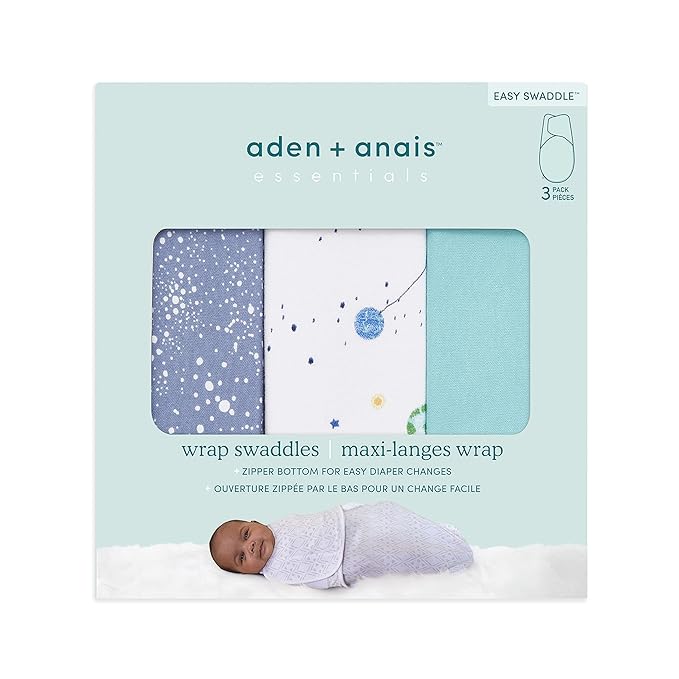 aden + anais, Cotton Knit Baby Wrap, Newborn Wearable Swaddle Blanket, 3 Pack, Stargaze, 0-3 Months