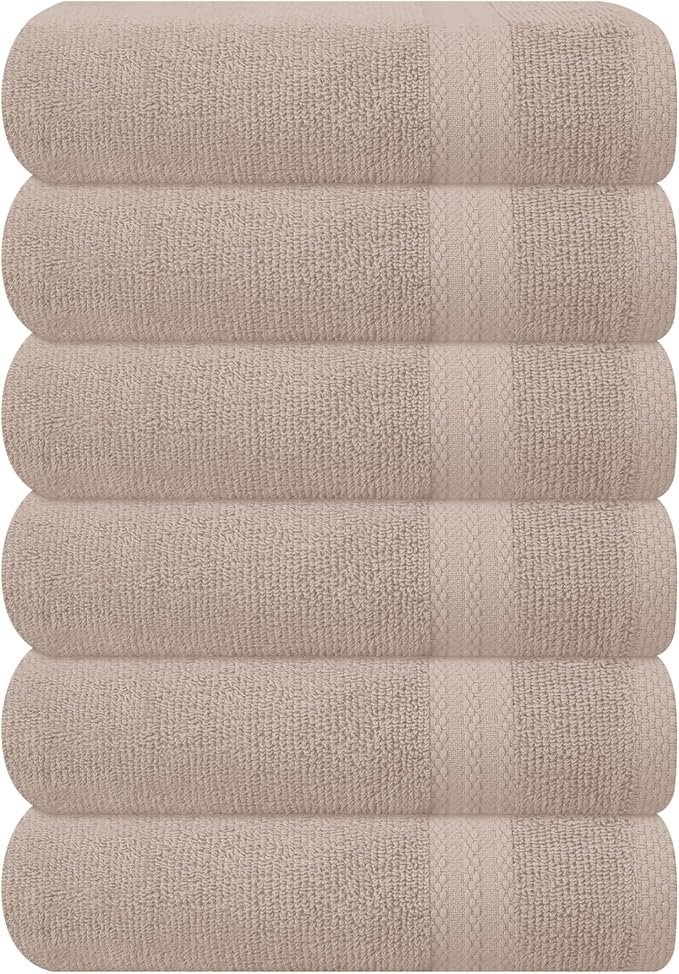 GLAMBURG Ultra Soft 6-Piece Hand Towel Set 16x28-100% Ringspun Cotton - Durable & Highly Absorbent Hand Towels - Ideal for use in Bathroom, Kitchen, Gym, Spa & General Cleaning - Tan