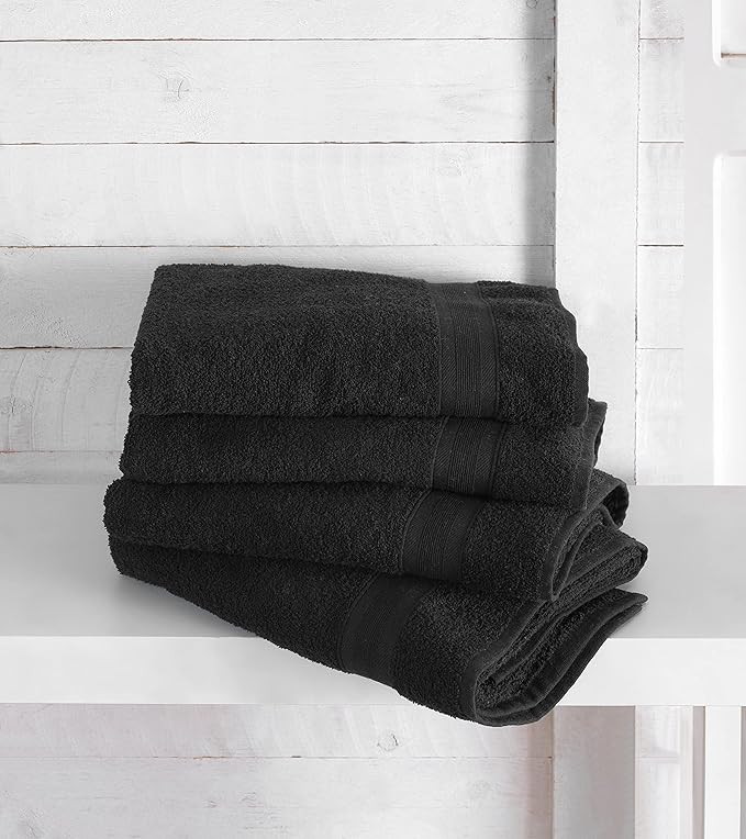 Quick-Dry, Soft & High Absorbent Bath Towels 27"x54" Cotton Turkish Bath Towel Set of 4 | Daily Use 100% Cotton Towels for Bathroom, Gym & More | Bathroom Towels Set (4 Pcs, Black)