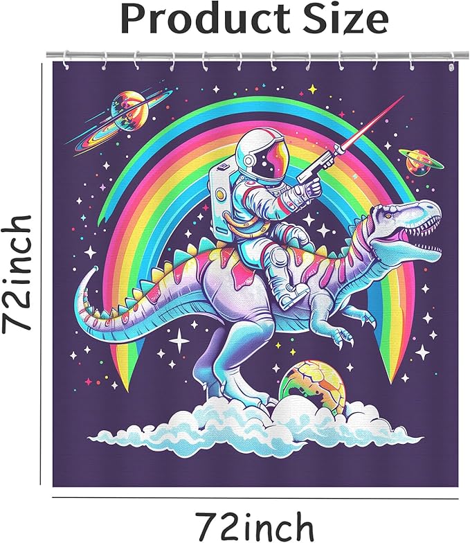Dinosaur Shower Curtain for Bathroom, Dino Shower Curtain for Kids Boy,Astronaut Rides Dinosaur Polyester Shower Curtain Waterproof Washable Durable 12 Hooks 72"x72" Dinosaur Decor