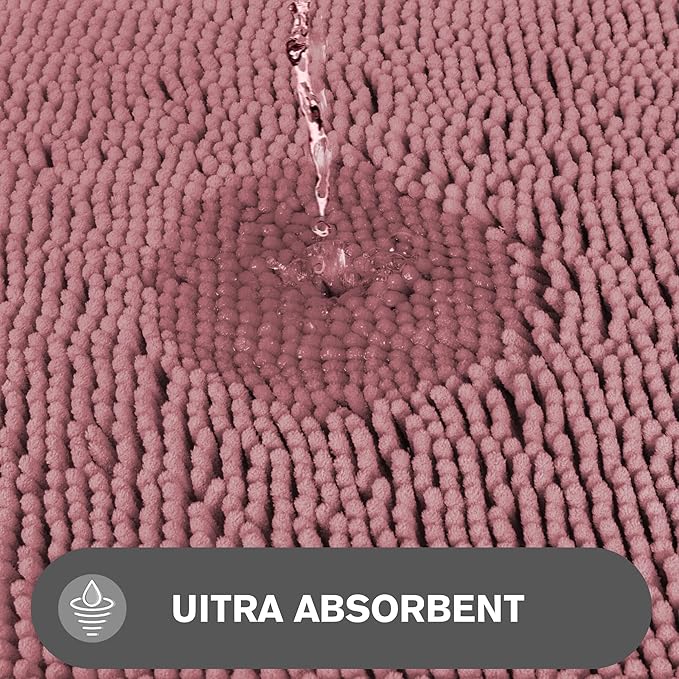 Dusty Rose Bathroom Rugs – Absorbent and Washable Bath Mat, Non-Slip, Thick Soft Chenille Bath Rugs for Bathroom Floor, Shower, Sink - 26" x 44"