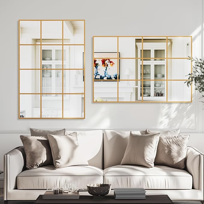 Antok Decorative Mirrors for Wall Decor, 24" x 36" Decorative Wall Mirror Black Window Mirrors Wall Mounted Decorative Mirror for Living Room Dining Room Hallway Entryway,Bronze,Retro Rect Style