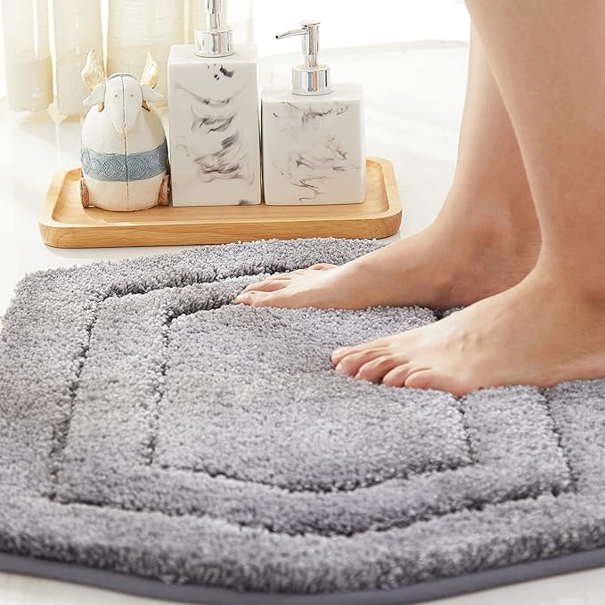 COSY HOMEER Extra Thick Bath Linen Sets Rugs for Bathroom - Anti-Slip Bath Mats Soft Plush Yarn Shaggy 100% Strong Polyester Living Room Bedroom Water Absorbent(Grey,24x36 - Inches)