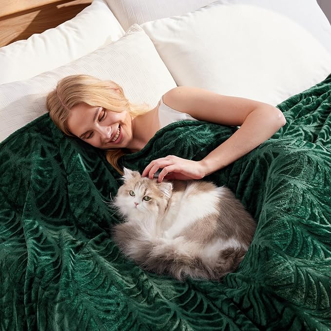 Whale Flotilla Flannel Fleece Queen Size Blanket for Bed, Soft Fluffy Velvet Bedspread Coverlet with Decorative Vintage Pattern for All Season, Warm and Lightweight, 90x90 Inch, Deep Green