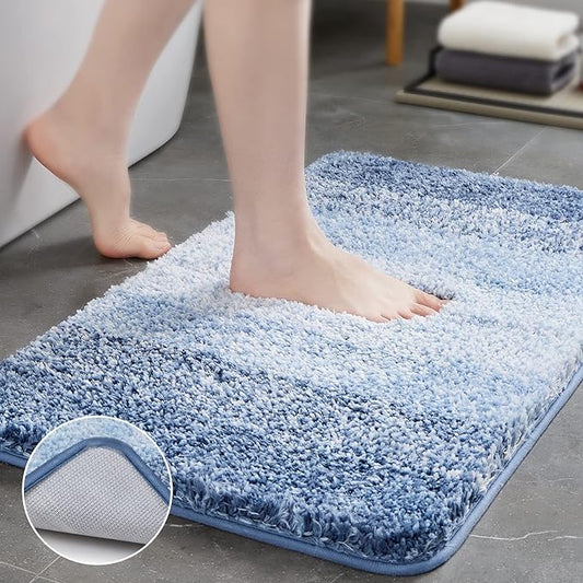 TECHMILLY Super Soft Shaggy Bathroom Rugs, Absorbent Thick Non Slip Microfiber Bath Rugs, Quick Dry Machine Washable Bath Mat for Bathroom Floor, Bathtub and Shower 17"x24"
