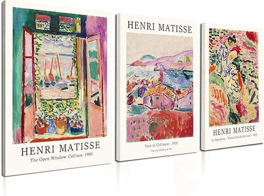 Induslyfe Framed Retro Vintage Wall Art Canvas Decor Set of 3, Matisse Wall Art Prints Poster Mid Century Modern Art, Sage Green Aesthetic Floral Botanical wall art, bedroom living room bathroom 12x16