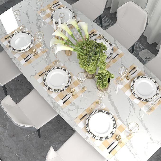 Beige & White 2 Side Cotton Buffalo Check Farmhouse Placemats Set of 4 Heat Resistant Dining Table Place Mats for Kitchen Table, 12 x 18 inches