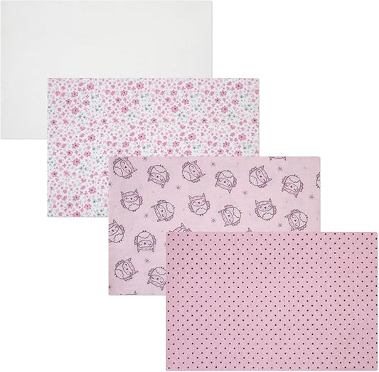 4-Pack Unisex Baby Cotton Flannel Receiving Blankets, One Size Newborn Swaddle Blankets (30 x 30)
