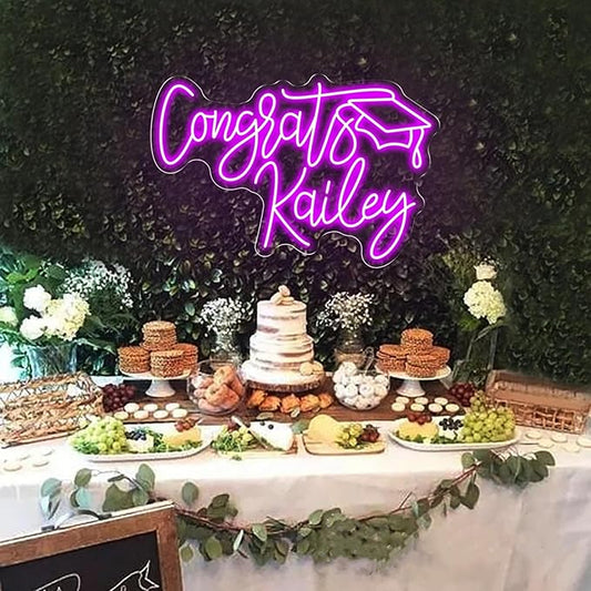 Congrats Grad Neon Sign, Custom Congrats Name Neon Sign, Personalized Grad Party Decor, Wall Graduation Backdrop Decor for Class of 2025 Party Celebration Gifts