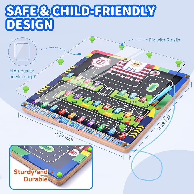 Magnetic Color and Number Maze, Magnetic Alphabet Maze, Magnet Maze Board,Montessori Toys for 3 Year Old，Fine Motor Skills Toys for Toddlers Kids Boys Girls 3 4 5 Years Old Gift (Light Green)