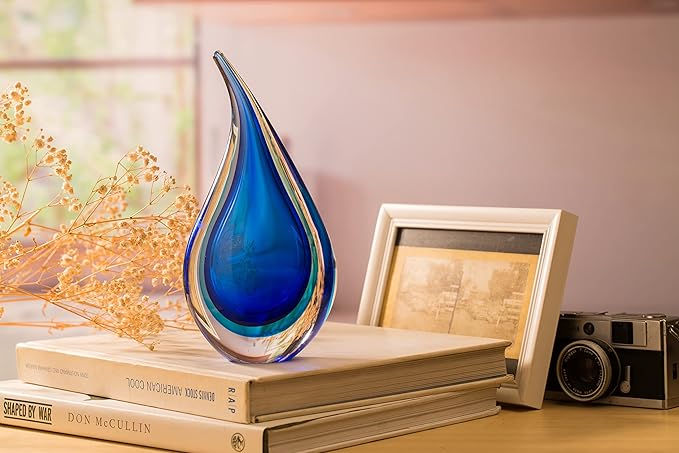 Hand-Blown Glass Sculpture Glass Decor Murano-Style Glass Statue and Figurine Wonderful Gift, Blue Hollow