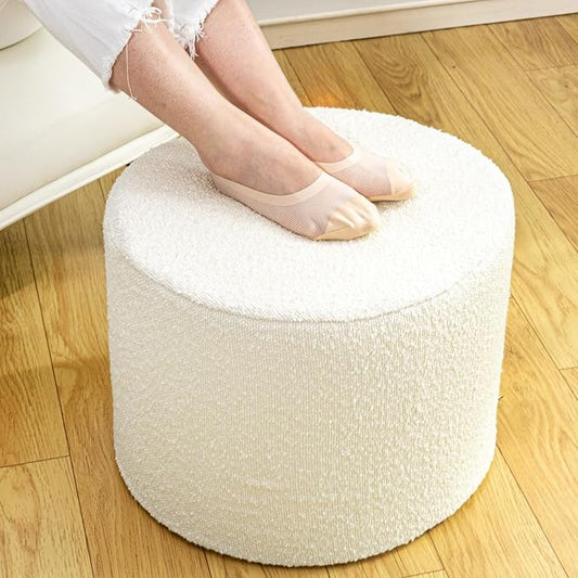 Asuprui Supportive Boucle Pouf Ottoman Foot Rest Elevate Your Living Room Decor with Lightweight Pouf Filler Modern Foam Stuffed Poof Perfect to Rest Your Feet White