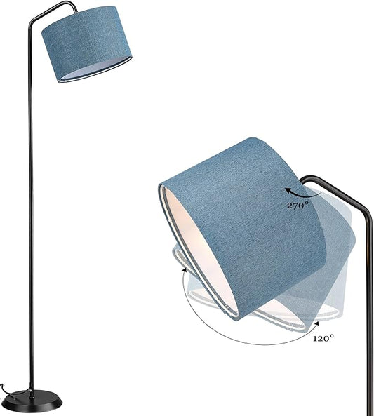ELYONA LED Floor Lamp with 3 Color Temperatures, Modern Reading Standing lamp with Blue Linen Adjustable Hanging lampshade, Tall Pole Metal Lamp with 9W Bulb for Bedroom, Living Room, Office