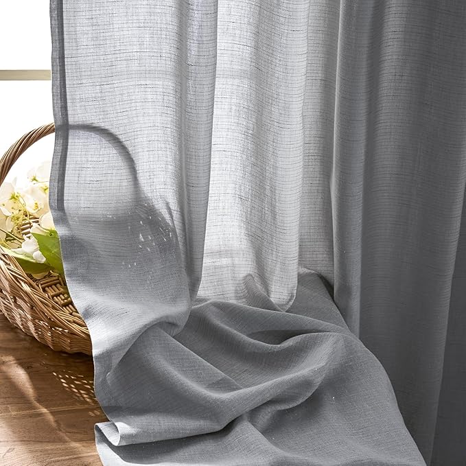 jinchan Grey Linen Blend Curtains 84 inch Length 2 Panels for Bedroom Living Room, Light Filtering 50 inch Wide Farmhouse Drapes with Rod Pocket Back Tab(50W x 84L, Grey)