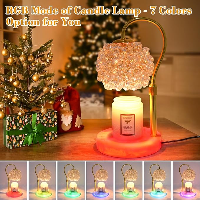 Candle Warmer Lamp with Timer - Dimmer Electric Candle Lamp Warmer with RGB Mode, 312 K9 Crystals Lampshade,Adjustable Height Wax Warmer Lamp with 2 Bulbs for Jar Candles,Gifts for Mom Womens