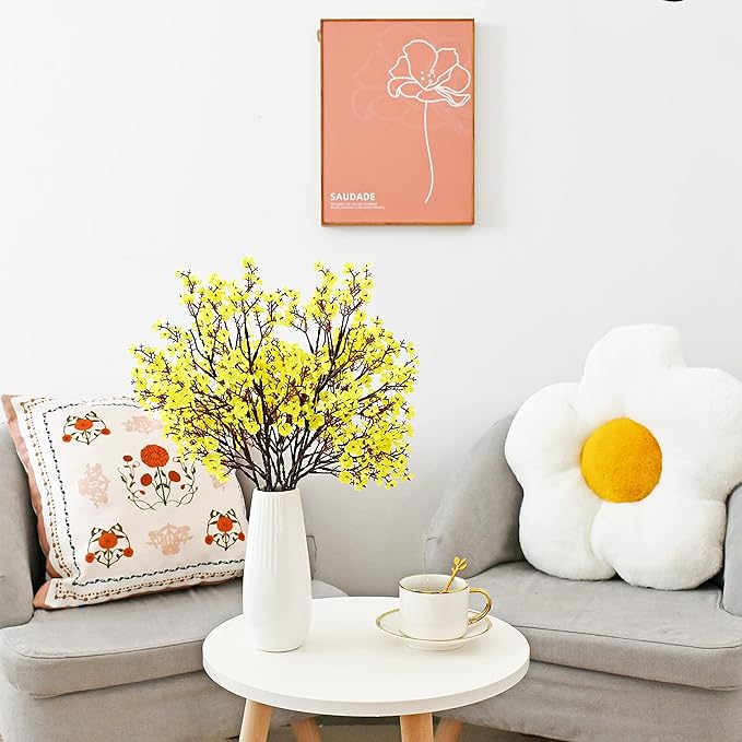 Mandy's Yellow Artificial Baby’s Breath Flowers 6 Bundles Silk Gypsophila with Bendable Stems for Fall Centerpiece Wedding Decor and Table Arrangements