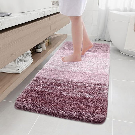 Arotive Microfiber Bathroom Rugs, Shaggy Soft and Absorbent Bath Rug, Non-Slip, Thick Plush Machine Washable Dry Bath Mats for Bathroom, Tub and Shower, 54x24, Mauve
