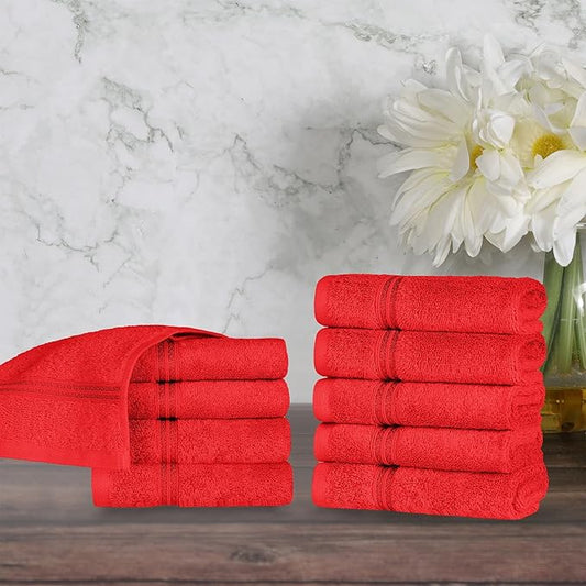 Superior Egyptian Cotton Face Towel/Washcloth Set, Small Towels for Home Bathroom, Master, Guest Bath, Decor Essentials, Quick Dry, Absorbent, Spa, Hotel, Resort, Adult, Kids, Set of 10, Red