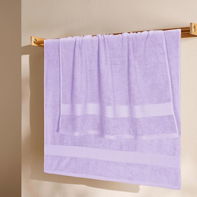 GLAMBURG Premium Cotton 4 Pack Bath Towel Set - 100% Pure Cotton - 4 Bath Towels 27x54 - Ideal for Everyday use - Ultra Soft & Highly Absorbent - Purple