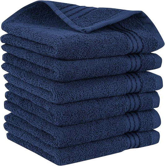 Elegant Comfort Premium Turkish Cotton 6 Pack Washcloths Set - 13 x 13 inch, Luxurious Hotel Spa Quality 100% Turkish Cotton 6PC Washcloth Set - Highly Absorbent - Soft Bathroom Towels, Navy Blue