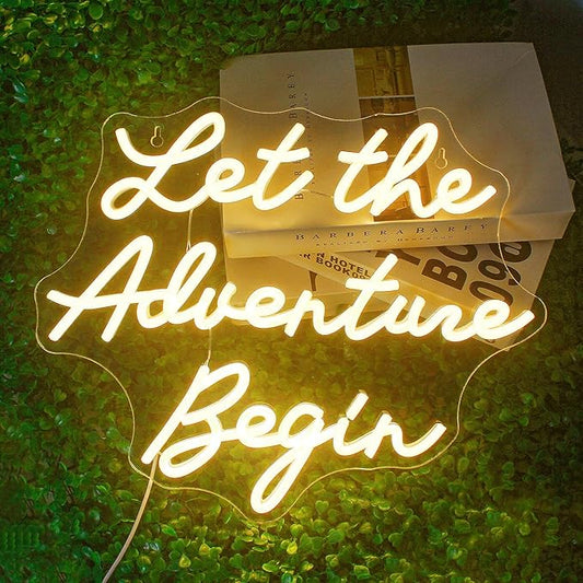 NOSUN Let The Adventure Begin Neon Sign, Warm White Neon Signs for Wall Decor, Dimmable Let's Party Led Sign, Funny Neon Lights for Bedroom Home Club Bar Wedding Engagement Birthday Party Decor