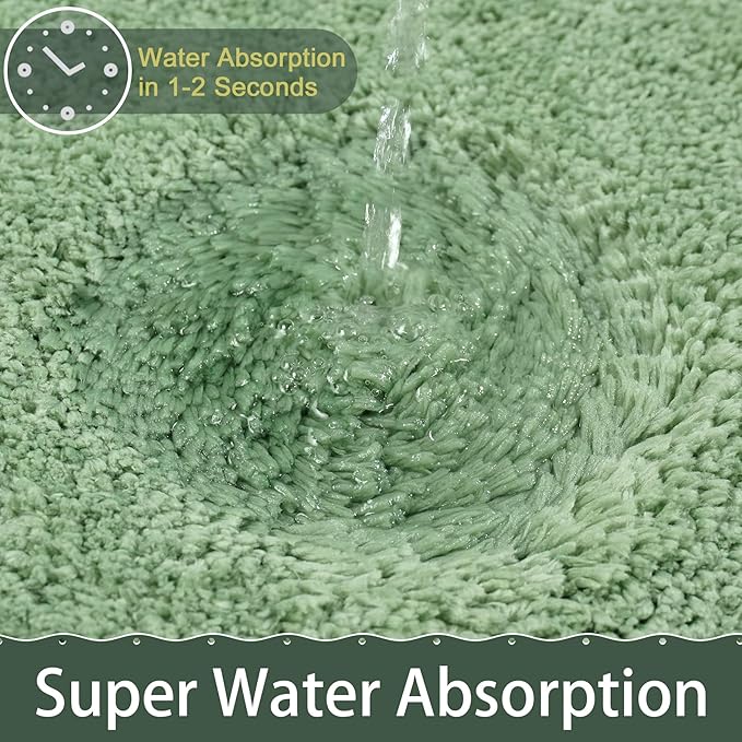 AROGAN Luxury Long Bathroom Runner Rug, 24x36 Inch Thick Soft and Absorbent Microfiber Non Slip Bath Mat, Rubber Backing Quick Dry Rugs Carpets, Machine Washable Plush Mats for Shower Floor, Green