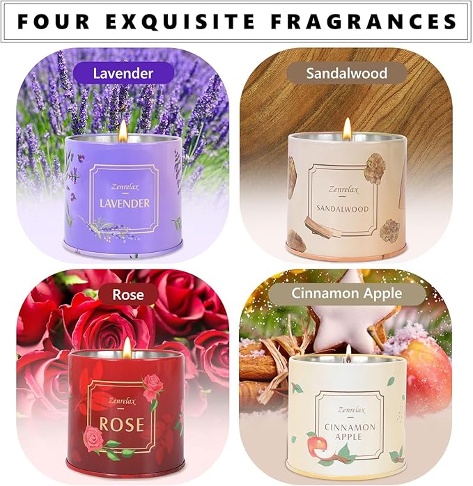 4 Pack Aromatherapy Candles for Home Scented, 200H Long Lasting Soy Candles for Stress Relief, Meditation, Yoga, SPA, Relaxing, Jar Candle Gifts for Women, Birthday, Valentine, Anniversary, Christmas