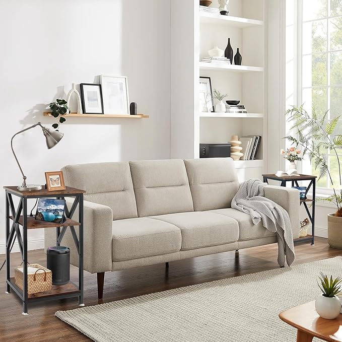 End Table with Charging Station, End Tables Living Room Set of 2 Farmhouse, 12" D x 16" W x 28" H, 28 inch Tall Side Tables, Rustic Wood End Tables, Couch Side Tables Set of 2