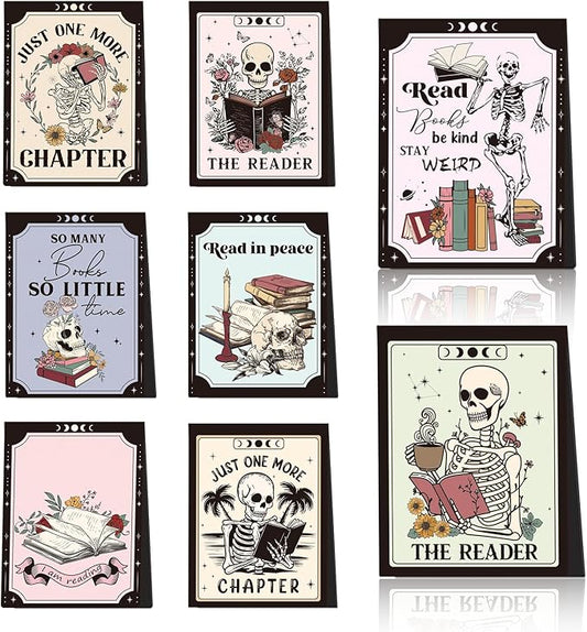 Skeleton Magnetic Bookmark Gifts - 8Pcs Skull Flower Bookmarks Magnetic Skeleton Reading Book Mark Magnets Bookmark Page Markers Clip for Women Book Lover Bookish Reader Students Teachers