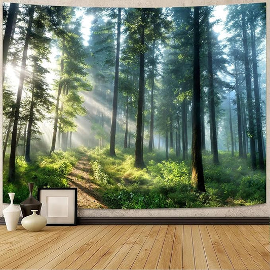 Lunerfex Tyndall Effect Forest Nature Tapestry - Sunlight Streaming Through Trees Wall Hanging for Bedroom and Living Room Decor - 6080 Inches
